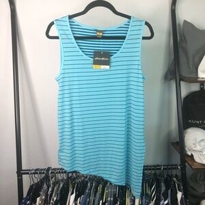 Eddie Bauer Travex Asymmetrical Two Toned Blue Striped Athletic Tank Top